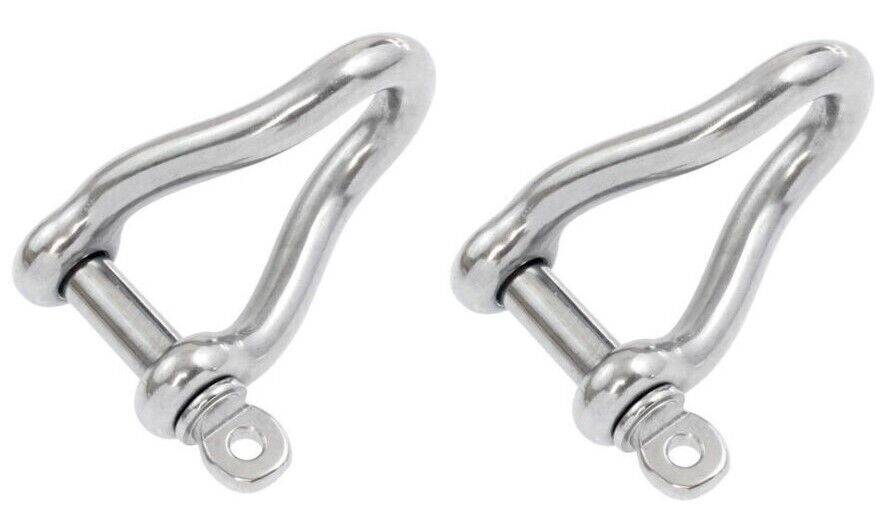 2 x 8mm Twisted Dee Shackle Stainless Steel Marine Grade 316 Boat shackles
