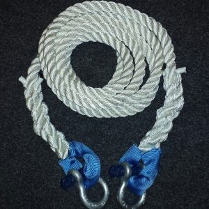NYLON KINETIC 12 TONNE RECOVERY  TOW ROPE 4 x 4 -  8 METRE X 24MM WITH SHACKLES