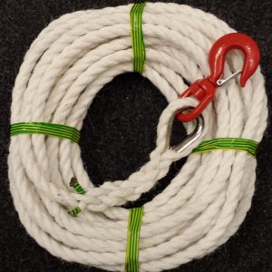 Gin Wheel Rope - 20 M of 16mm Staplespun Rope with 1.5TON Swivel Hook with catch