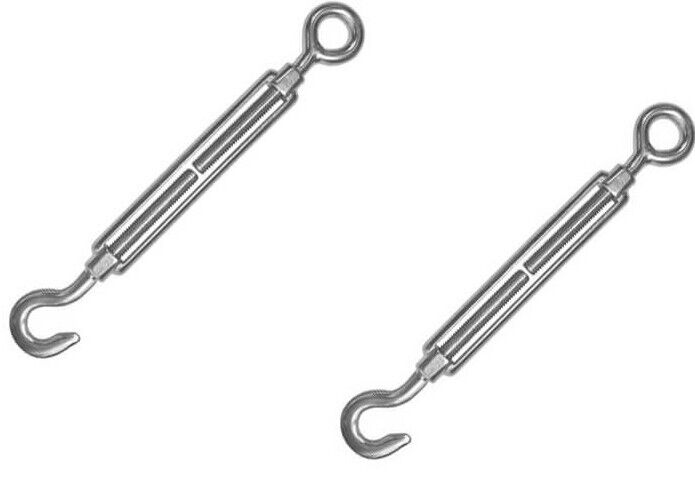 2 x 12mm Hook and Eye Stainless Steel Turnbuckle Straining Screw Grade 316