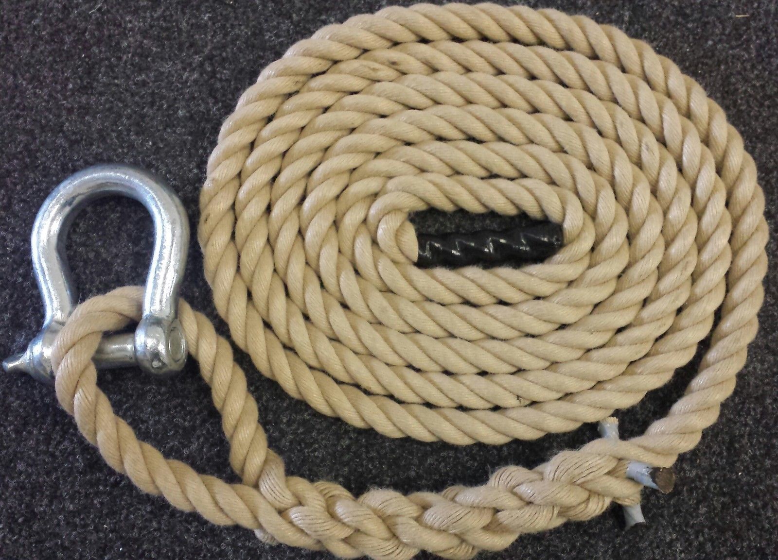 FITNESS CLIMBING ROPE 24MM X 3 METRE SYNTHETIC HEMP WITH SOFT EYE AND SHACKLE